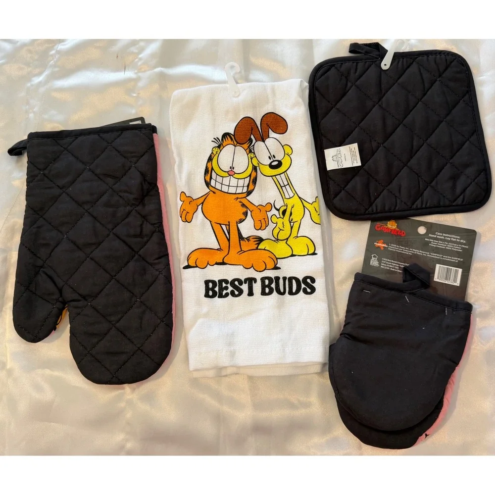 Garfield Odie Best Buds 4pc Kitchen Set Oven Mitt Pot Holder Towel Mini Mitt New